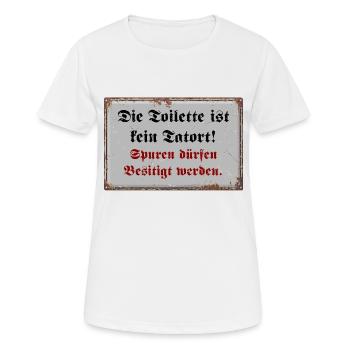 Die Toilette ist kein Tatort - Frauen T-Shirt atmungsaktiv - Weiß - Vorne - AI Model Female 172 dark (172cm)