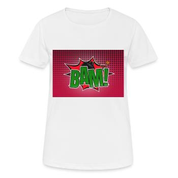 Bam! Lettrage graffiti de style bande dessinée - T-shirt respirant Femme - blanc - Devant - AI Model Female 172 dark (172cm)