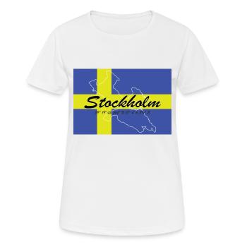 Stockholm - Hauptstadt mit GPS & Flagge - Frauen T-Shirt atmungsaktiv - Weiß - Vorne - AI Model Female 172 dark (172cm)