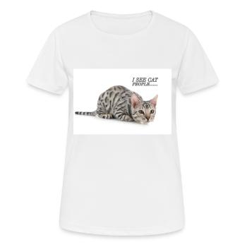 Ich spioniere mit meinem Katzenauge - Frauen T-Shirt atmungsaktiv - Weiß - Vorne - AI Model Female 172 dark (172cm)