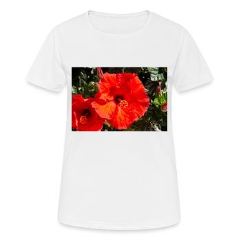 Hibiscus rosa-sinensis aussi hibiscus chinois - T-shirt respirant Femme - blanc - Devant - AI Model Female 172 dark (172cm)