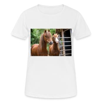 Jana und Josy die beiden Reitponystuten - Frauen T-Shirt atmungsaktiv - Weiß - Vorne - AI Model Female 172 dark (172cm)