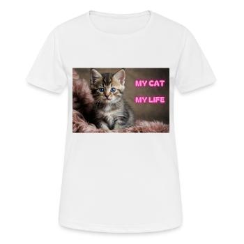 MEINE KATZE, MEIN LEBEN - MON CHAT MA VIE - Frauen T-Shirt atmungsaktiv - Weiß - Vorne - AI Model Female 172 dark (172cm)