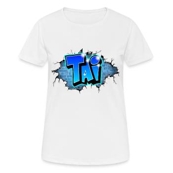 Graffiti TAI Wand Riss Blauer Ziegel - Frauen T-Shirt atmungsaktiv - Weiß - Vorne - AI Model Female 172 dark (172cm)
