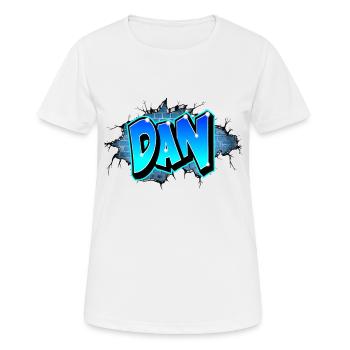 Graffiti DAN Wand Risse Blaue Ziegel - Frauen T-Shirt atmungsaktiv - Weiß - Vorne - AI Model Female 172 dark (172cm)
