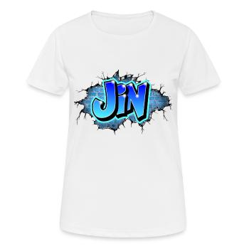 Graffiti Jin Wand Risse Blaue Ziegel - Frauen T-Shirt atmungsaktiv - Weiß - Vorne - AI Model Female 172 dark (172cm)