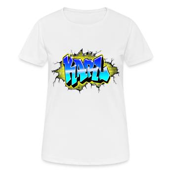 Graffiti KARL Wall Crack Ziegel Gelb - Frauen T-Shirt atmungsaktiv - Weiß - Vorne - AI Model Female 172 dark (172cm)