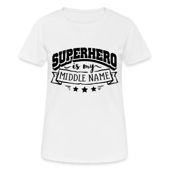 Superhero mon nom - T-shirt respirant Femme - blanc - Devant - AI Model Female 172 dark (172cm)
