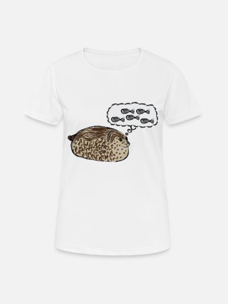 Dicke Robbe träumt von Fisch / Chubby Seal I - Dame T-shirt svedtransporterende - hvid