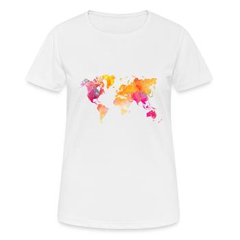 carte du monde orange rose - T-shirt respirant Femme - blanc - Devant - AI Model Female 172 dark (172cm)