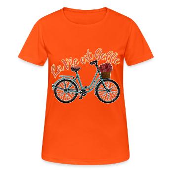 La Vie Est Belle - Das Leben ist schön Französisch - Frauen T-Shirt atmungsaktiv - Neonorange - Vorne - AI Model Female 172 dark (172cm)