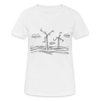 Landschaft mit Windrädern Erneuerbare Energie - Frauen T-Shirt atmungsaktiv - Weiß - Vorne - AI Model Female 172 dark (172cm)