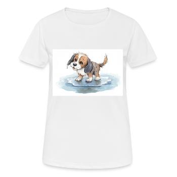 Happy dog playing in a rain puddle - Women's Breathable T-Shirt - white - Front - AI Model Female 172 dark (172cm)