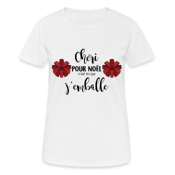 cheri pour noel c'est toi que j'emballe - T-shirt respirant Femme - blanc - Devant - AI Model Female 172 dark (172cm)