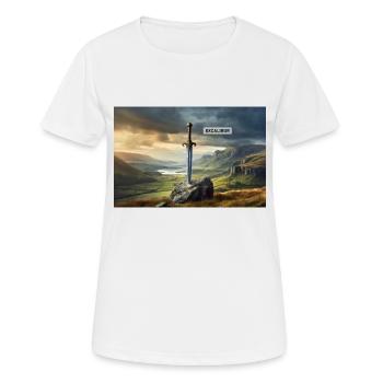 beaux lieux mythiques – Excalibur King Artus - T-shirt respirant Femme - blanc - Devant - AI Model Female 172 dark (172cm)