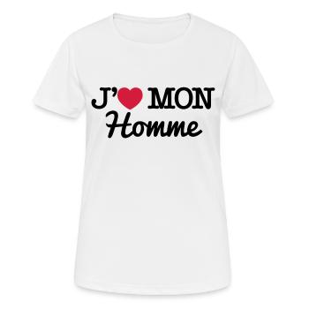 J'aime mon homme - T-shirt respirant Femme - blanc - Devant - AI Model Female 172 dark (172cm)