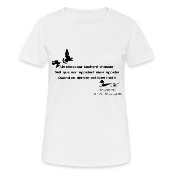 chasse - touche pas à nos traditions - T-shirt respirant Femme - blanc - Devant - AI Model Female 172 dark (172cm)