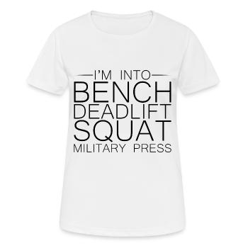 Je suis dans le banc BDSM Squat Deadlift Presse militaire8 - T-shirt respirant Femme - blanc - Devant - AI Model Female 172 dark (172cm)