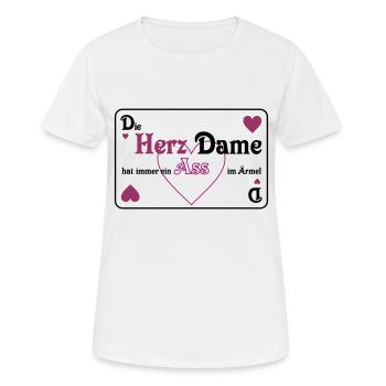 Skat Herz Dame Ass im Ärmel Schrift quer Mau-Mau - Frauen T-Shirt atmungsaktiv - Weiß - Vorne - AI Model Female 172 dark (172cm)