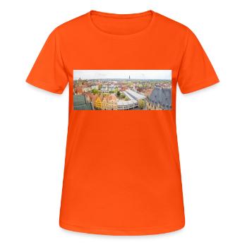 Vue panoramique de la vieille ville d’Osnabrück depuis St. Mary’s - T-shirt respirant Femme - orange néon - Devant - AI Model Female 172 dark (172cm)