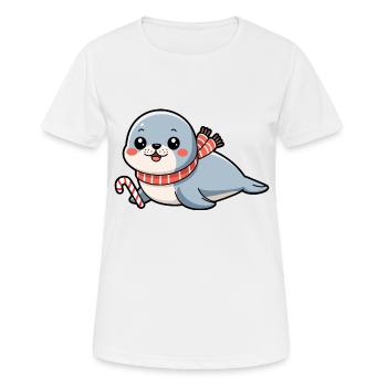 Bébé phoque de Noël kawaii avec canne à sucre - T-shirt respirant Femme - blanc - Devant - AI Model Female 172 dark (172cm)