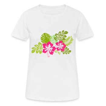 Fleurs d'Hibiscus tropicales d'Hawaï Fleur d'Hibiscus Rose - T-shirt respirant Femme - blanc - Devant - AI Model Female 172 dark (172cm)