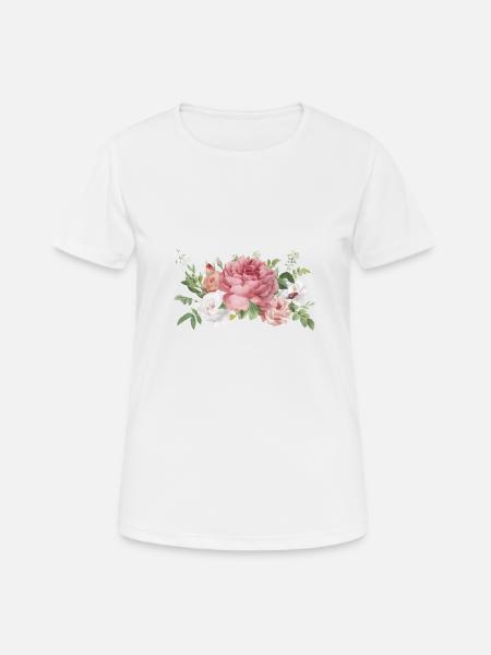 Kwiaty róż piwonia bukiet wiosna - Dame T-shirt svedtransporterende - hvid