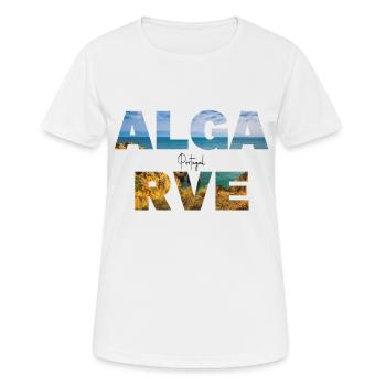 Lettrage de l’Algarve avec remplissage de paysage océanique - T-shirt respirant Femme - blanc - Devant - AI Model Female 172 dark (172cm)