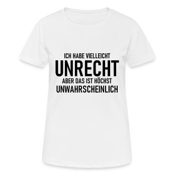 Ich habe vielleicht Unrecht aber unwahrscheinlich - Frauen T-Shirt atmungsaktiv - Weiß - Vorne - AI Model Female 172 dark (172cm)