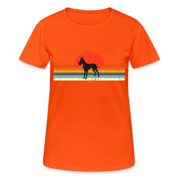 Vintage Hund Retro Sonnenuntergang - Frauen T-Shirt atmungsaktiv - Neonorange - Vorne - AI Model Female 172 dark (172cm)