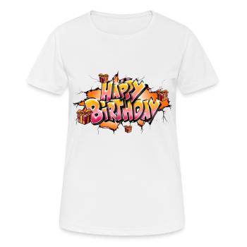 GRAFFITI HAPPY BIRTHDAY ORANGE - Frauen T-Shirt atmungsaktiv - Weiß - Vorne - AI Model Female 172 dark (172cm)