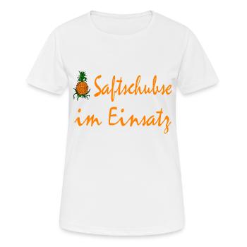 Saftschubse im Einsatz - Frauen T-Shirt atmungsaktiv - Weiß - Vorne - AI Model Female 172 dark (172cm)