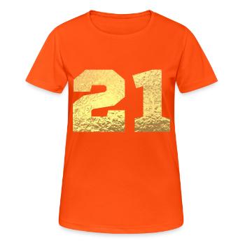 Numéro 21 paillettes doré - 21e anniversaire - T-shirt respirant Femme - orange néon - Devant - AI Model Female 172 dark (172cm)
