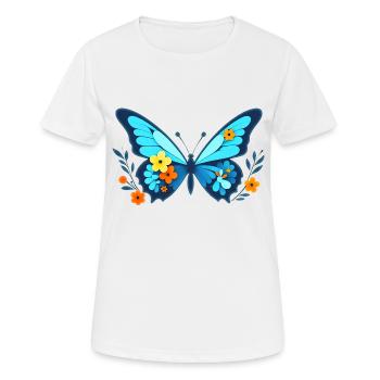 Falter mit Blumen - Frauen T-Shirt atmungsaktiv - Weiß - Vorne - AI Model Female 172 dark (172cm)