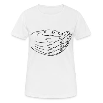 Hand vor dem Mund - Frauen T-Shirt atmungsaktiv - Weiß - Vorne - AI Model Female 172 dark (172cm)