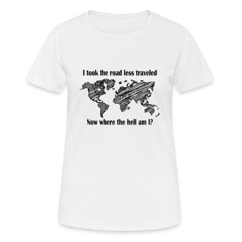 Logo en noir: j'ai pris la route la moins fréquentée - T-shirt respirant Femme - blanc - Devant - AI Model Female 172 dark (172cm)