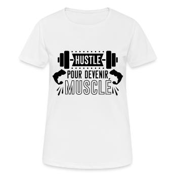 BECOMING MUSCULAR, MOTIVATIONAL PHRASE FOR SPORT - Women's Breathable T-Shirt - white - Front - AI Model Female 172 dark (172cm)