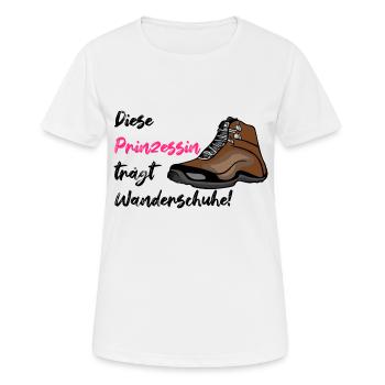 Prinzessin trägt Wanderschuhe, Wandern, Hiking - Frauen T-Shirt atmungsaktiv - Weiß - Vorne - AI Model Female 172 dark (172cm)