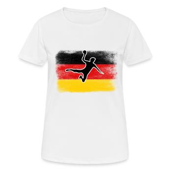 Handball Deutschland Sprungwurf - Frauen T-Shirt atmungsaktiv - Weiß - Vorne - AI Model Female 172 dark (172cm)
