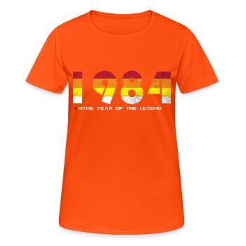 Millésime 1984 - L’année de la légende - Rétro 40 - T-shirt respirant Femme - orange néon - Devant - AI Model Female 172 dark (172cm)