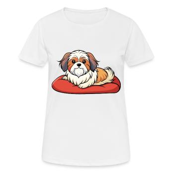 Shih Tzu satisfait se prélassant sur un oreiller en peluche - T-shirt respirant Femme - blanc - Devant - AI Model Female 172 dark (172cm)