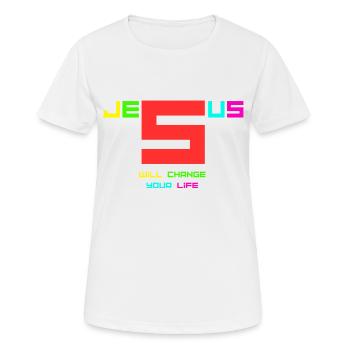 Jésus changera votre vie2 - T-shirt respirant Femme - blanc - Devant - AI Model Female 172 dark (172cm)