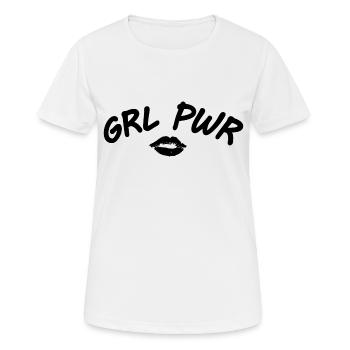 GRL Power avec une bouche embrassable en t-shirt - T-shirt respirant Femme - blanc - Devant - AI Model Female 172 dark (172cm)