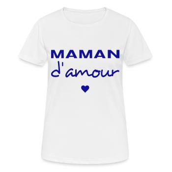 Maman d'Amour - Cœur Bleu - T-shirt respirant Femme - blanc - Devant - AI Model Female 172 dark (172cm)
