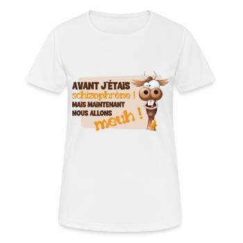 Avant j'étais schizophrène mais nous allons meuh ! - T-shirt respirant Femme - blanc - Devant - AI Model Female 172 dark (172cm)