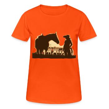 Wester Design - Frauen T-Shirt atmungsaktiv - Neonorange - Vorne - AI Model Female 172 dark (172cm)