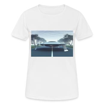 Fliegende Untertasse auf einer Landstraße - Frauen T-Shirt atmungsaktiv - Weiß - Vorne - AI Model Female 172 dark (172cm)