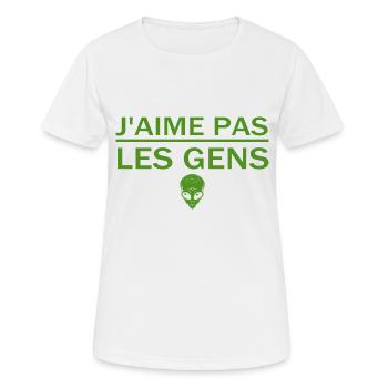 J'Aime Pas Les Gens Marre Des Gens Humour - T-shirt respirant Femme - blanc - Devant - AI Model Female 172 dark (172cm)
