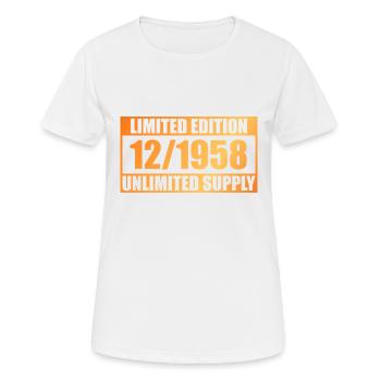 65e anniversaire édition limitée - ꝏ approvisionnement 12/1958 - T-shirt respirant Femme - blanc - Devant - AI Model Female 172 dark (172cm)