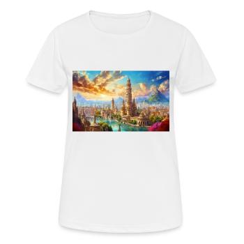 schöne mythische Orte – Der Turmbau zu Babel - Frauen T-Shirt atmungsaktiv - Weiß - Vorne - AI Model Female 172 dark (172cm)